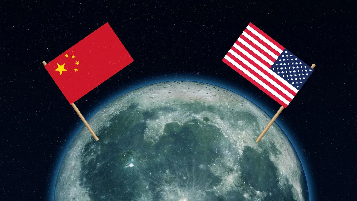 chinesische und amerikanische Flaggen auf dem Mond