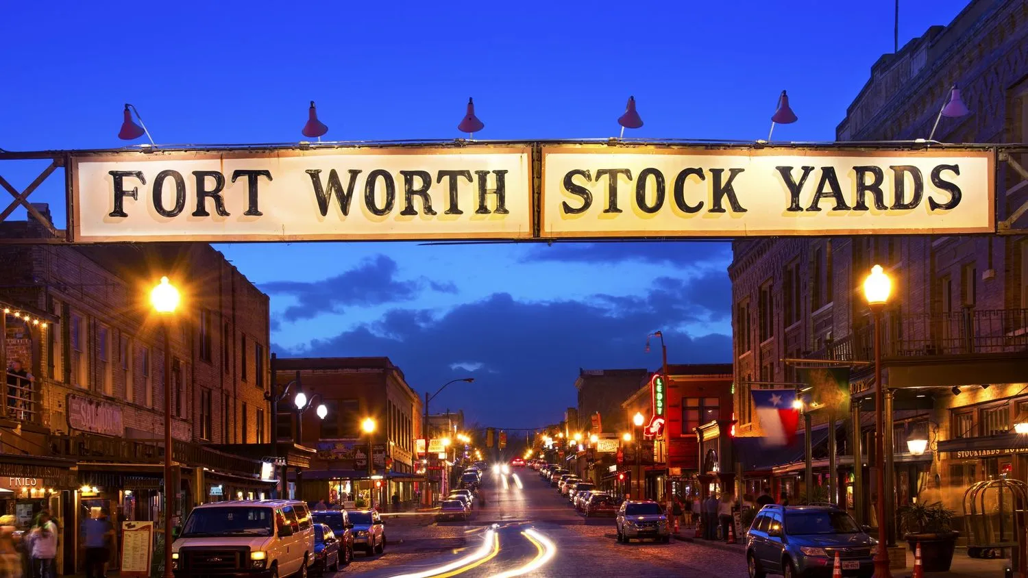 Fort Worth Stock Yards an der Exchange Street ist ein historischer Bezirk in Fort Worth, Texas. T