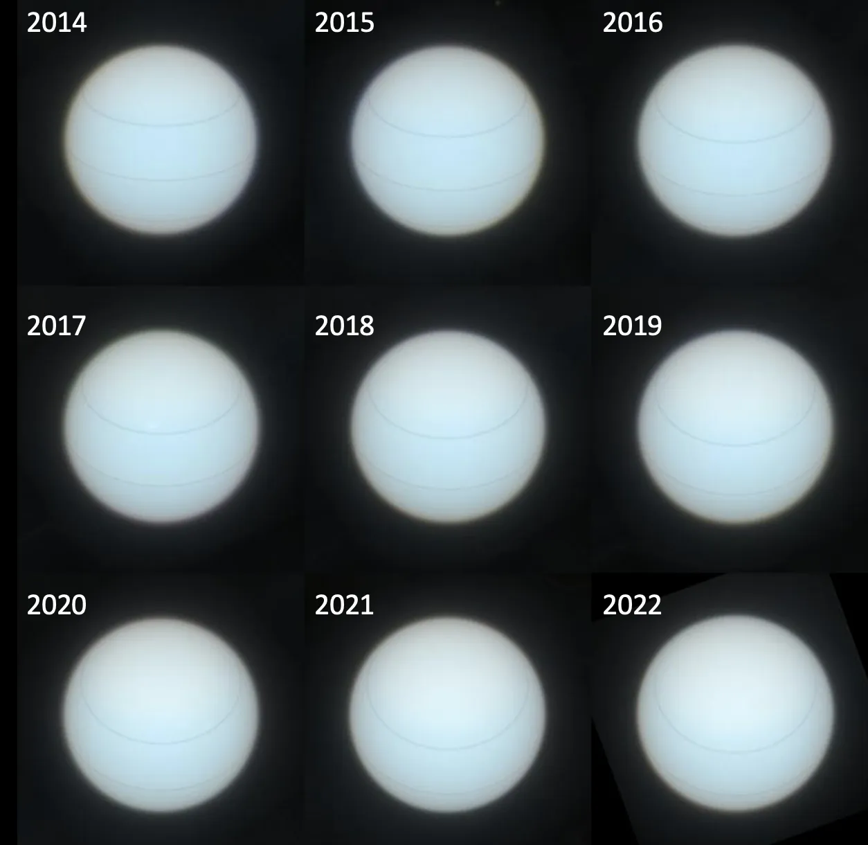 Neun Jahresbilder von Uranus.
