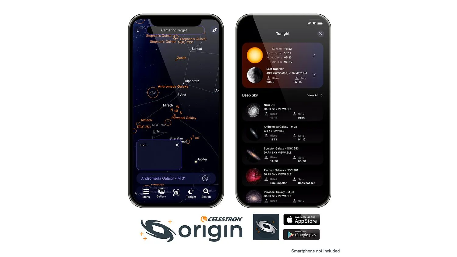 Screenshots der Celestron Origin App