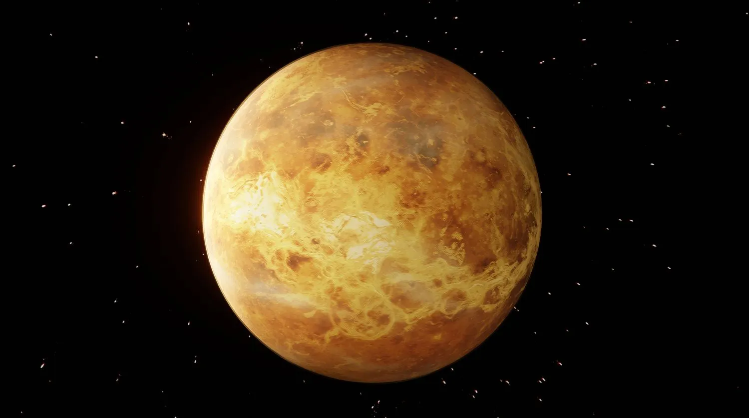 ein gelb-oranger Planet mit sichtbaren Wolken