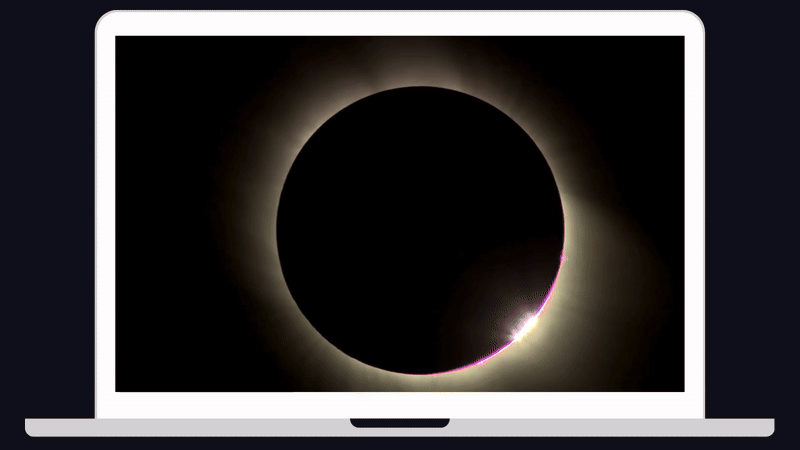 gif-Animation einer totalen Sonnenfinsternis auf einem Computerbildschirm. 