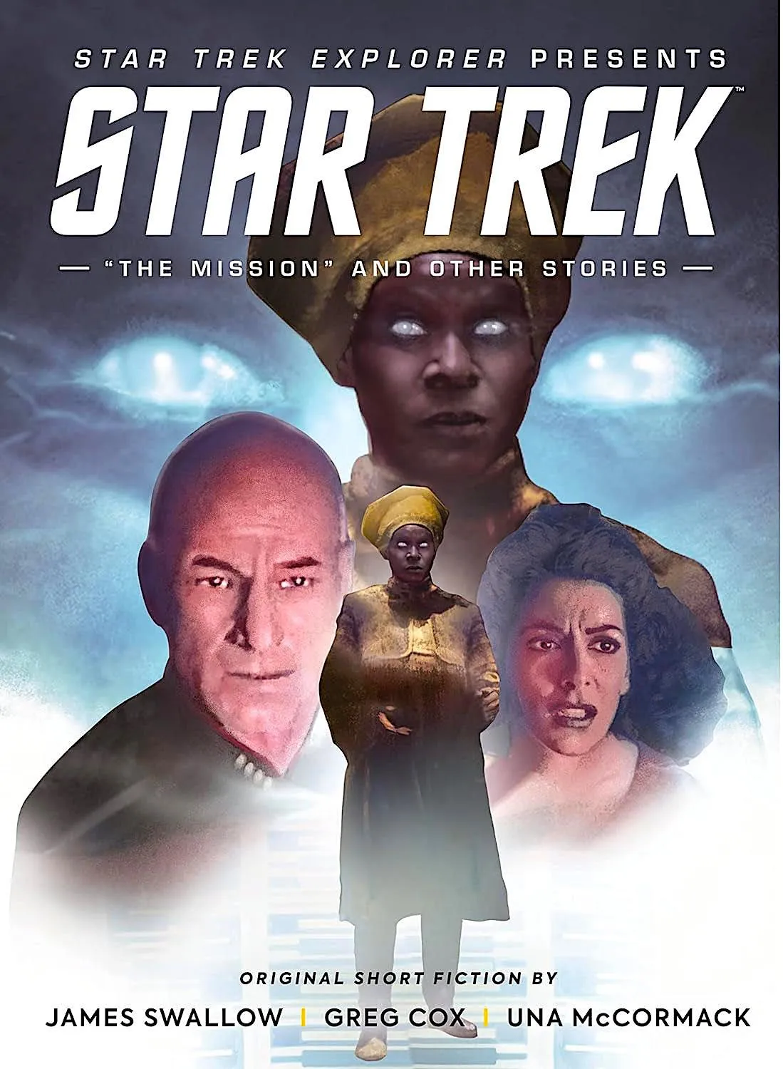 drei Personen in Sternenflottenuniformen erscheinen unter dem Text Star Trek: The Mission and Other Stories