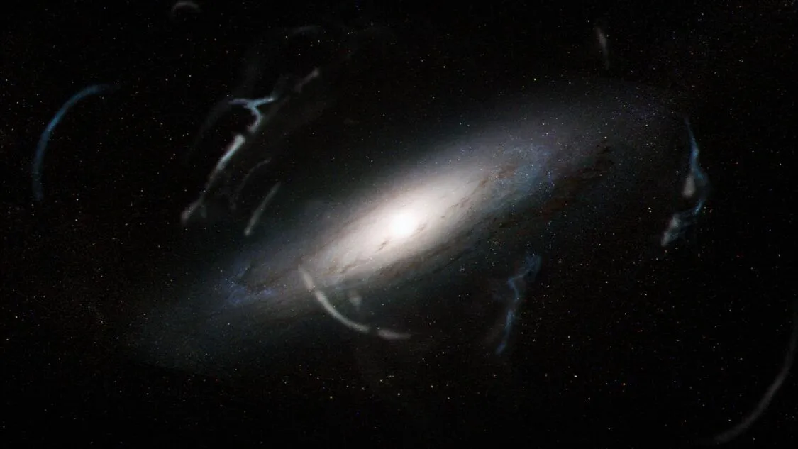Illustration zeigt Sternenströme um die Andromeda-Galaxie