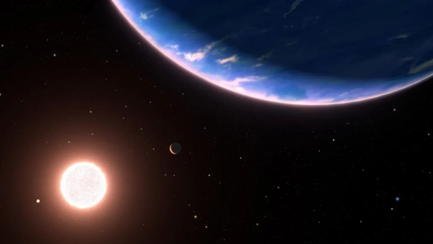 Eine Illustration von GJ 9827 d, einem winzigen, heißen und dampfenden Exoplaneten, um den Hubble Wasserdampf entdeckt hat.