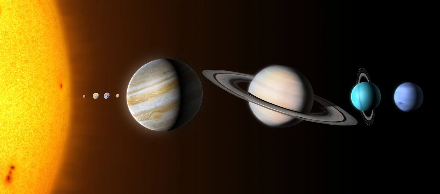 eine maßstabsgerechte Darstellung der Planeten des Sonnensystems