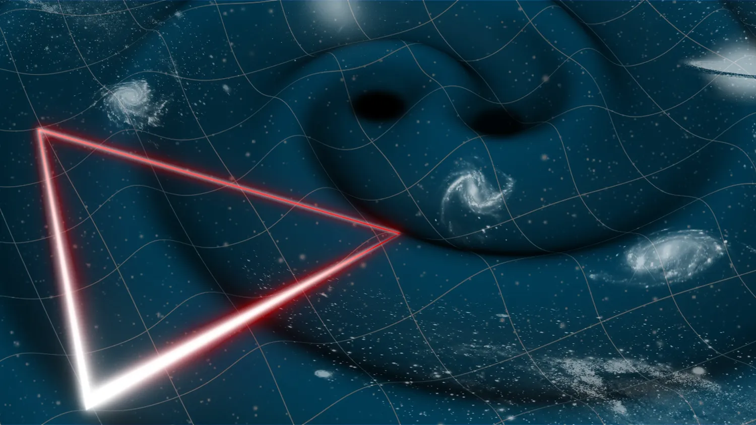 Kunstwerk zeigt die Laserarme von LISA, wie es Wellen in der Raumzeit, Gravitationswellen genannt, aufspürt