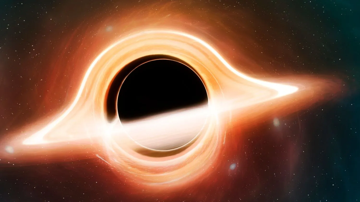 ein dunkles schwarzes Loch umgeben von glühenden orangefarbenen Gasen