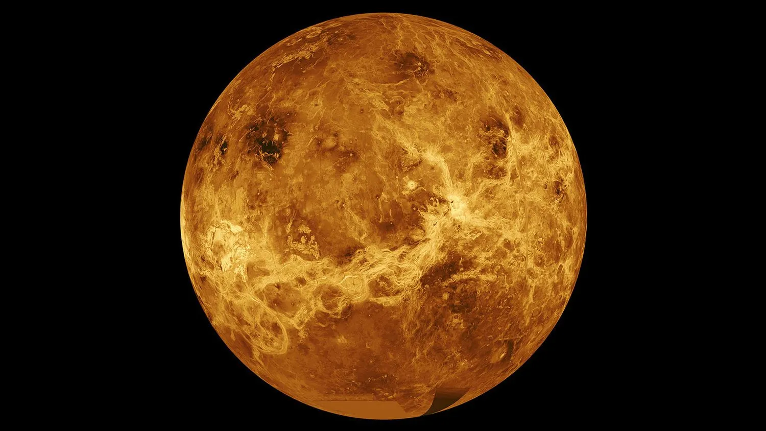 Die Venus, wie sie hier von der Raumsonde Magellan und dem Pioneer Venus Orbiter gesehen wird.