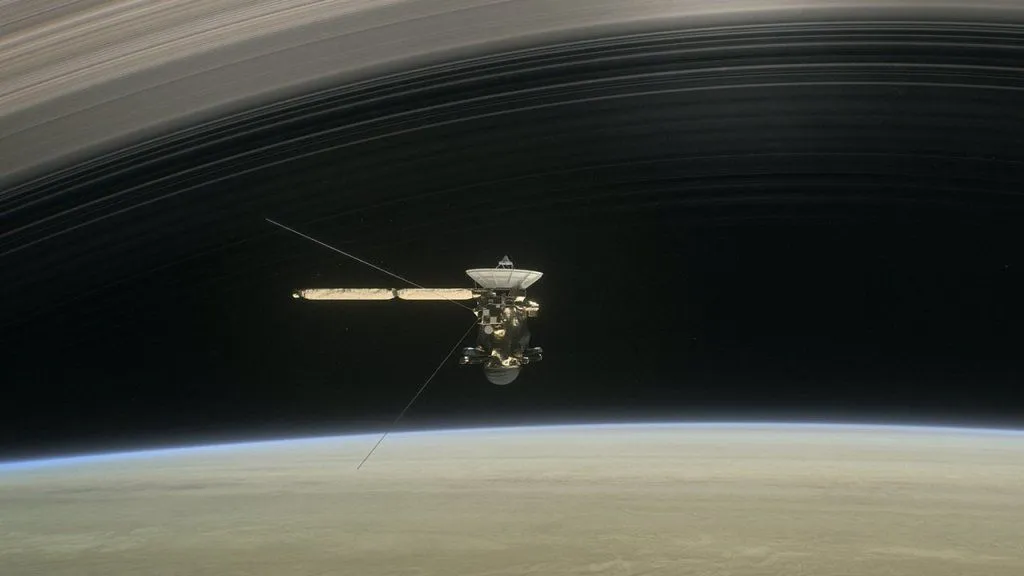 eine Illustration zeigt, wie Cassini die Ringe des Saturn durchquert
