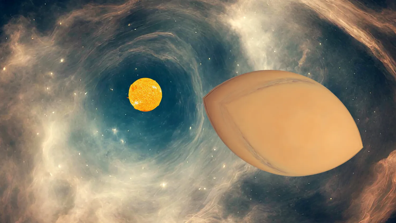 Eine Illustration zeigt einen abgeflachten kugelförmigen Planeten in einer Gasscheibe um einen jungen Stern
