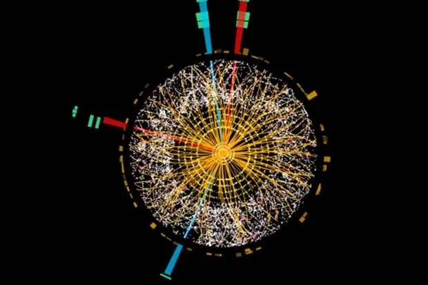 Ein Higgs-Boson zerfällt bei dieser vom ATLAS-Detektor am 18. Mai 2012 aufgezeichneten Kollision.