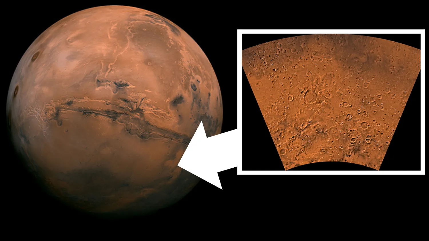(Links) Mars, der Rote Planet (Rechts) die Eridania in der südlichen Hemisphäre des Planeten, der Ort früher vulkanischer Aktivität