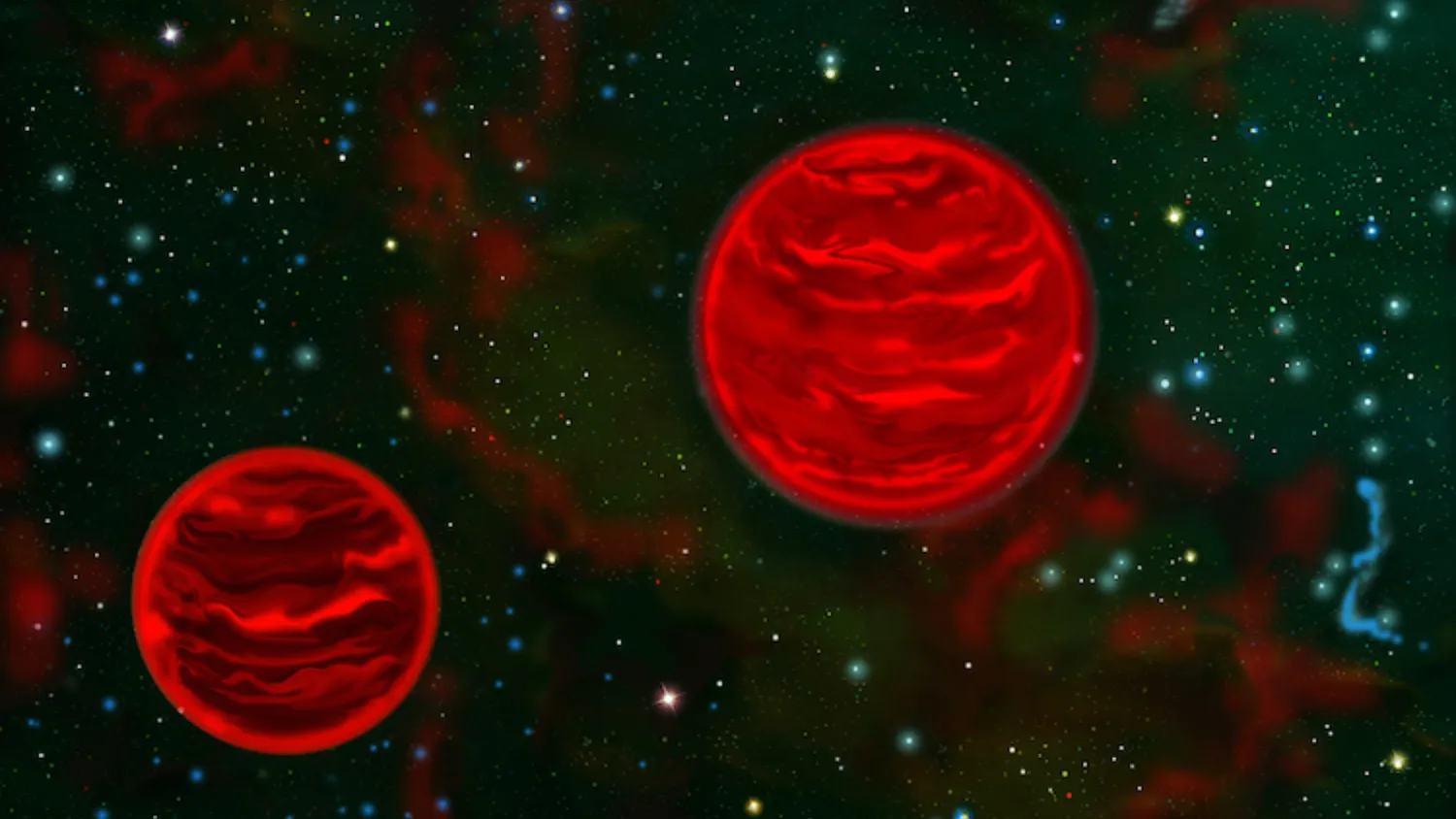 Eine Illustration von Jupitermassen-Binärobjekten (JuMBOs) im Orionnebel