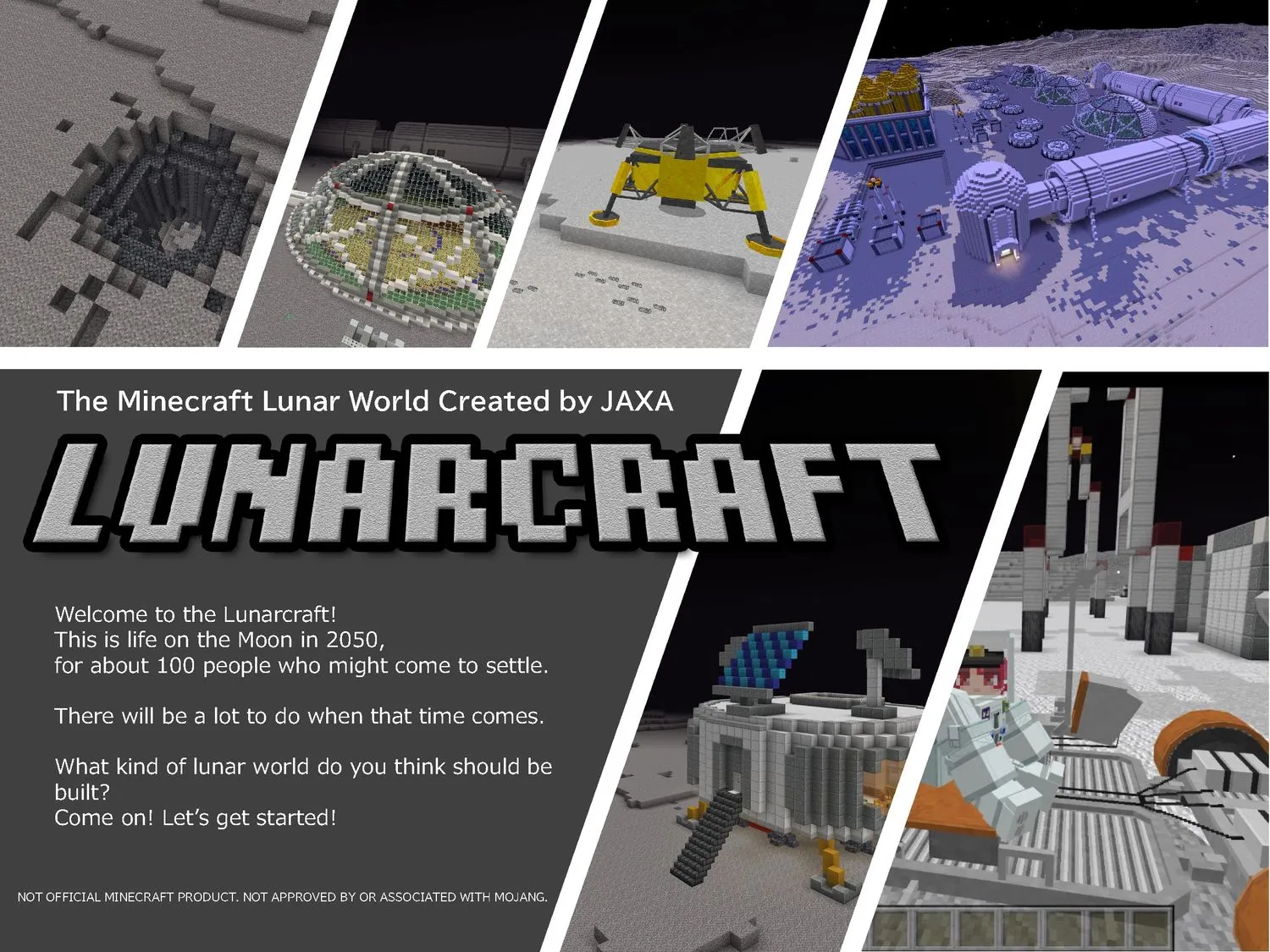 Werbung für das neue Spiel Lunarcraft, die sechs Standbilder aus dem Spiel zusammen mit einer Textbeschreibung zeigt.