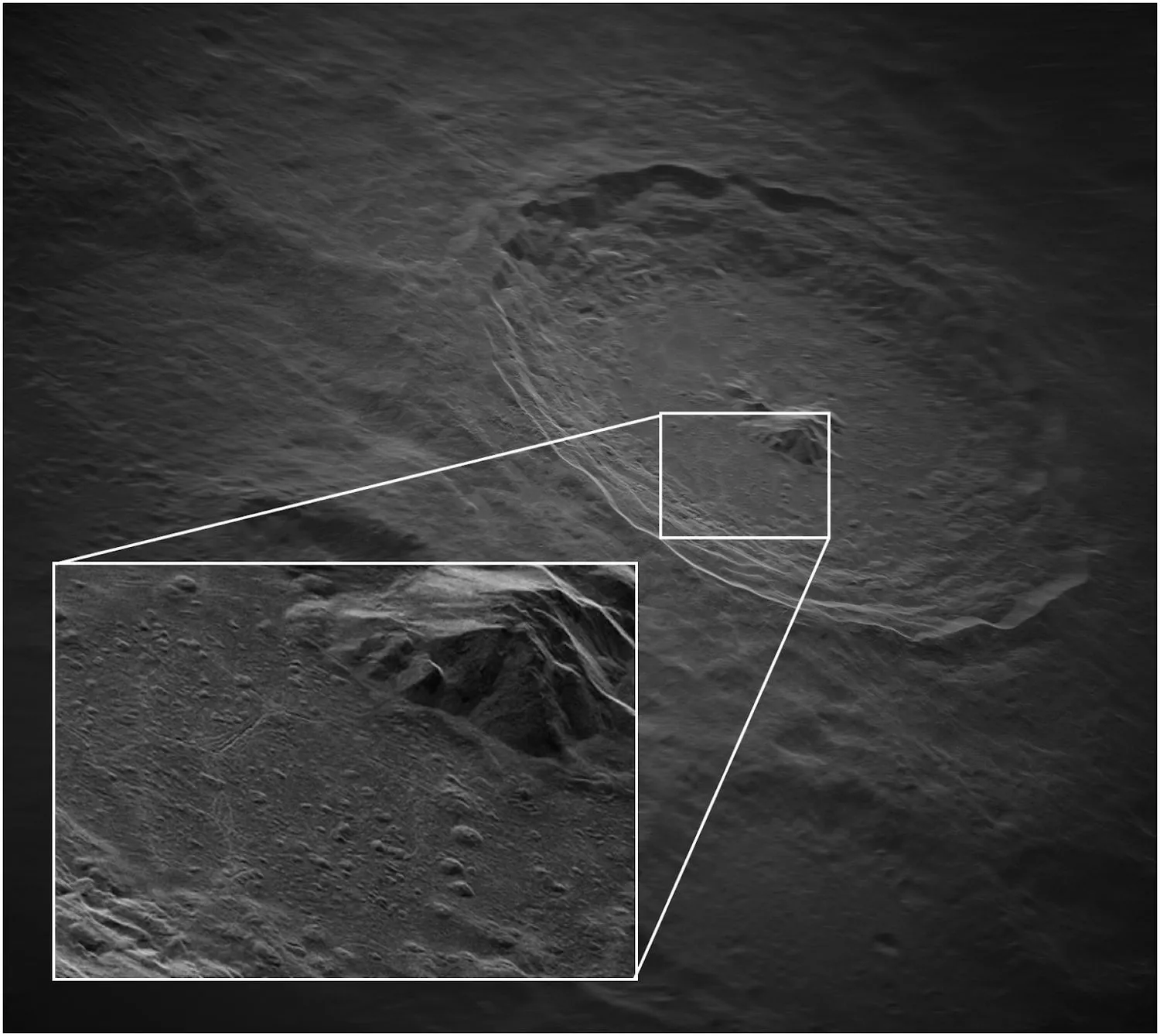 Ein Schwarz-Weiß-Bild des Tycho-Kraters auf dem Mond, aufgenommen mit dem ngRADAR-System des GBT