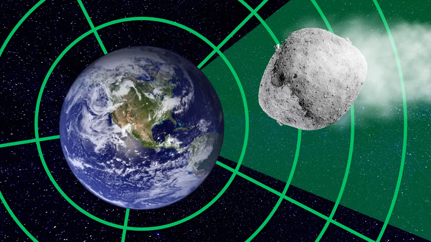 Eine Illustration zeigt das Radar, das einen Asteroiden bei seiner Annäherung an die Erde aufspürt