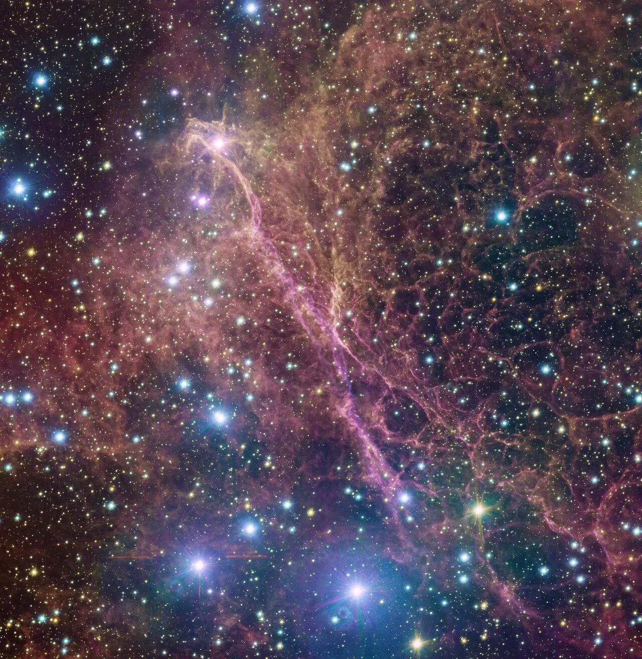 Dies ist ein kleiner Fleck des Vela-Supernova-Überrests, die verschlungenen Überreste der Explosion eines massereichen Sterns vor 11.000 Jahren