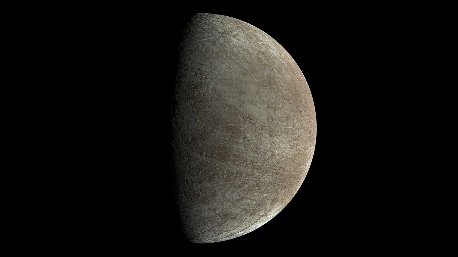 Ein Blick auf den Jupitermond Europa, aufgenommen von der Juno-Mission der NASA bei ihrem nahen Vorbeiflug am Mond am 29. September. Die Sonde befand sich zum Zeitpunkt der Aufnahme 1.500 Kilometer (945 Meilen) über der Mondoberfläche.