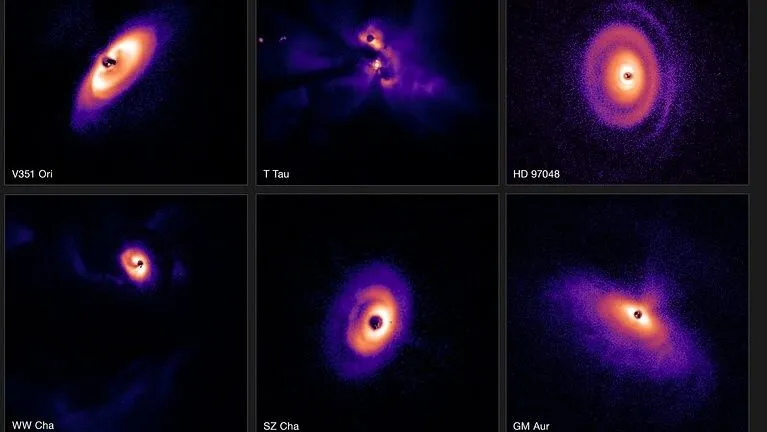 Bilder von planetenbildenden Scheiben in der Milchstraße, aufgenommen mit dem Very Large Telescope in Chile.