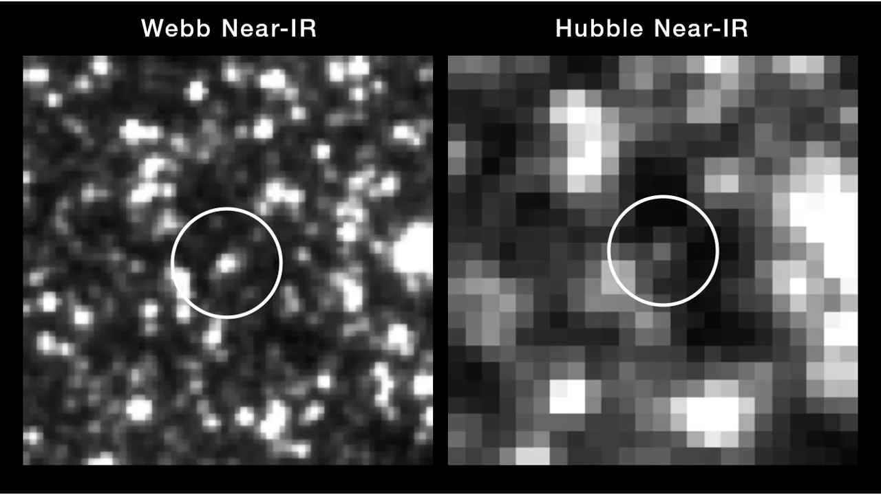 Schwarz-Weiß-Bilder, die einen Cepheidenveränderlichen Stern als weißen unscharfen Punkt zeigen.