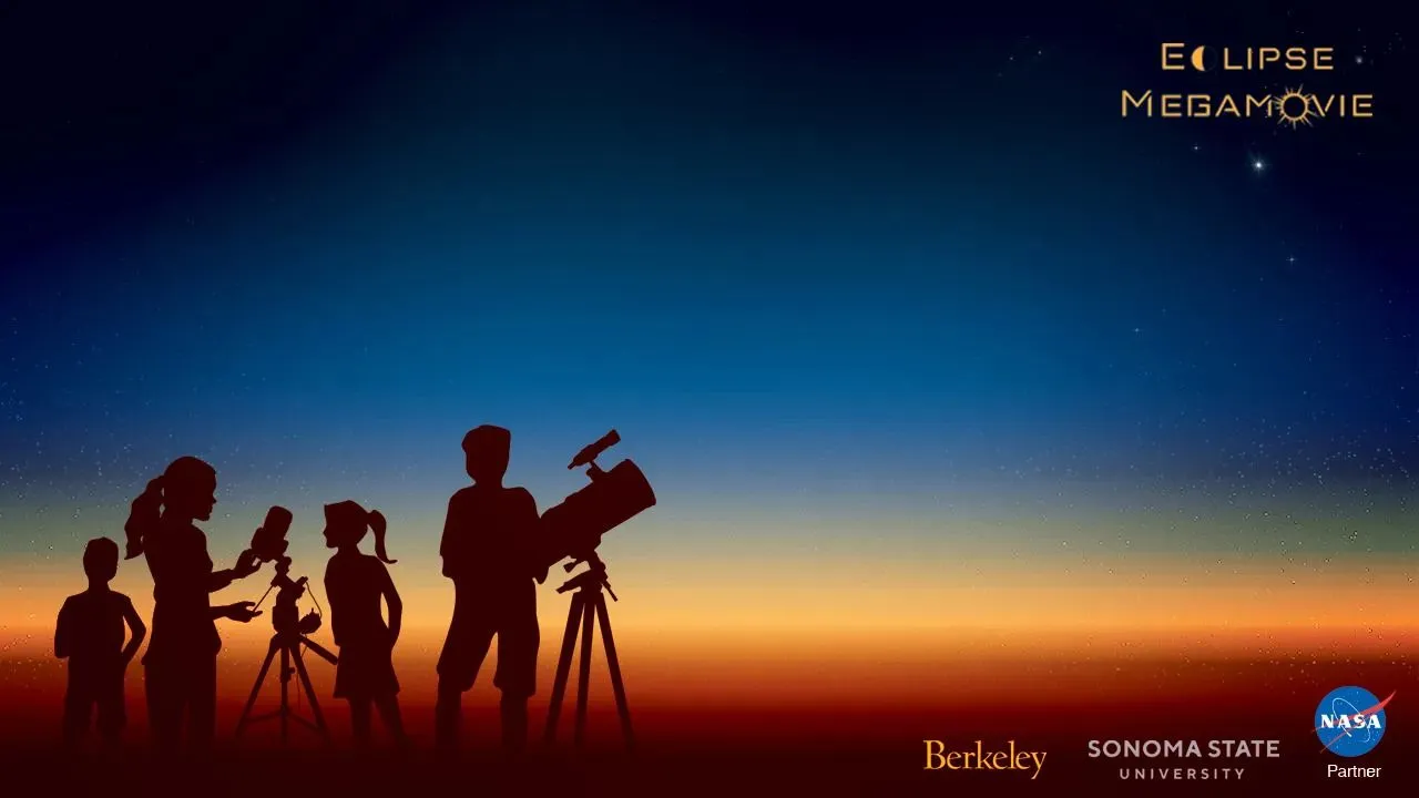 Eine gezeichnete Silhouette von Amateurfotografen, die mit einem Teleskop und einer DSLR-Kamera auf einer unserer Montierungen in den Himmel schauen.