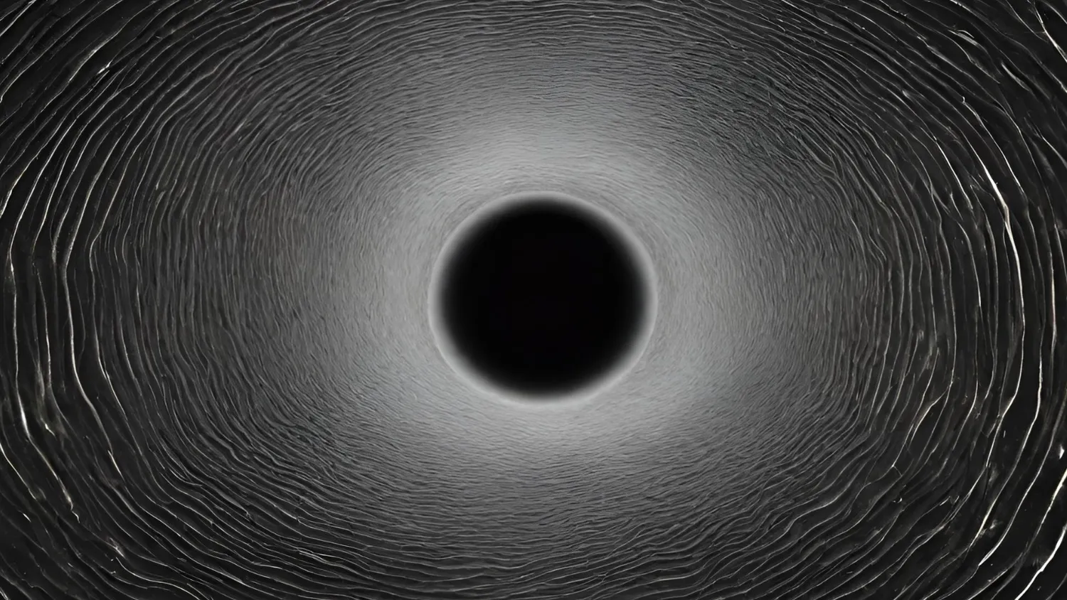 Ein schwarzer Kreis in der Mitte der Szene strahlt kreisförmige Wellen aus, die sich zu den Rändern des Bildes hin ausbreiten.