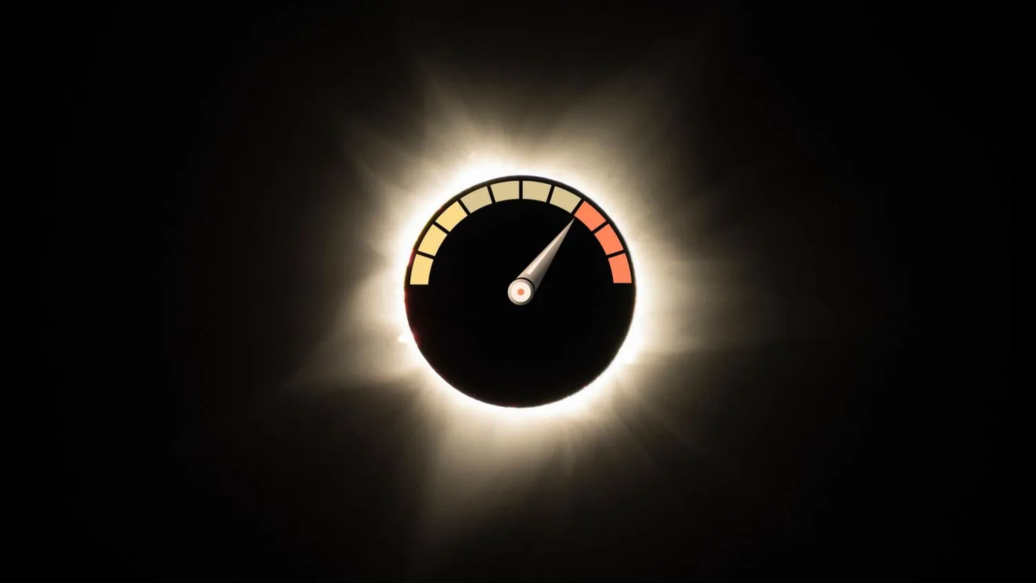 Totale Sonnenfinsternis mit einer Tachometergrafik in der Mitte
